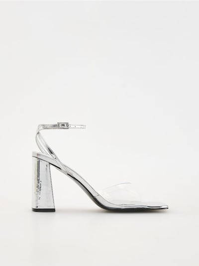 Block-heel metallic sandals