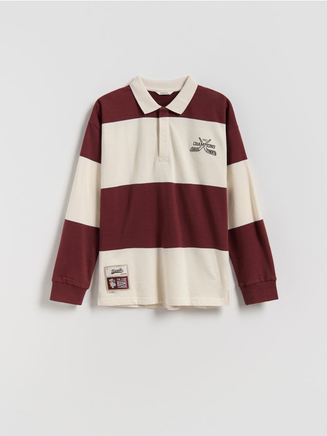 Reserved - Tricou polo cu mânecă lungă - maro-închis