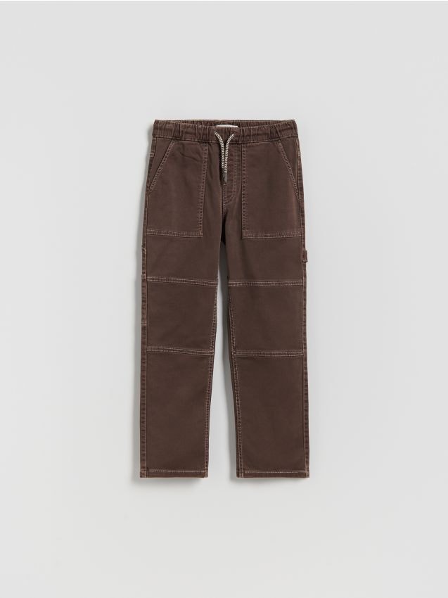 Reserved - Pantaloni din bumbac cu cusătură decorativă - maro-închis