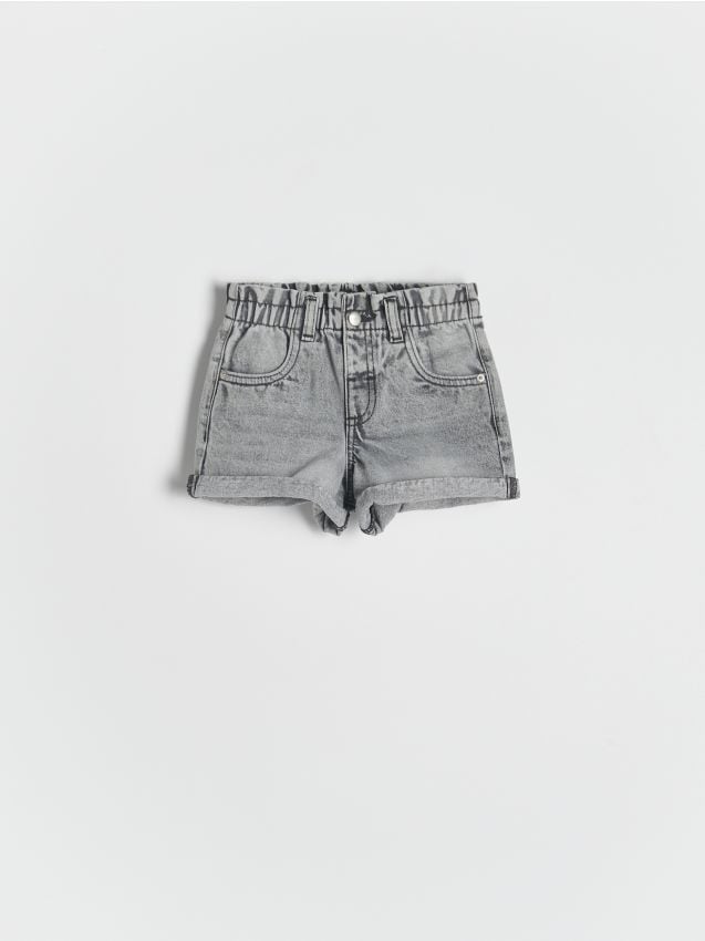 Reserved - Pantaloni scurți paperbag, din denim - gri deschis Reserved - Pantaloni scurți paperbag, din denim - gri deschis