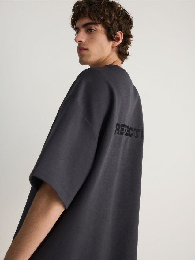 Reserved - tricou oversized cu imprimeu pe spate - gri-închis