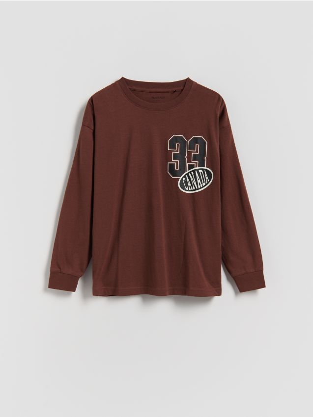 Reserved - Tricou cu mânecă lungă, din bumbac - maro