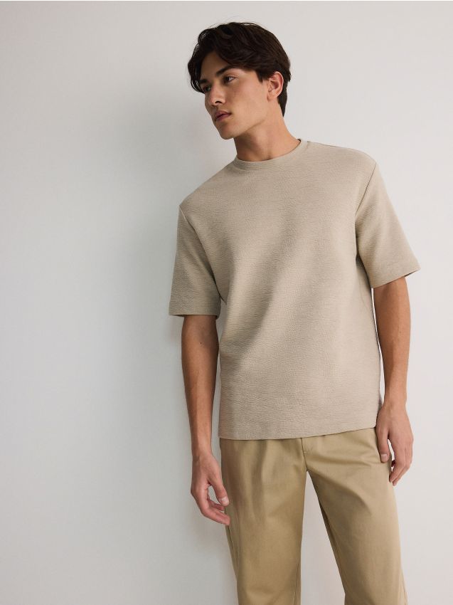 Reserved - tricou boxy cu adaos de bumbac - bej