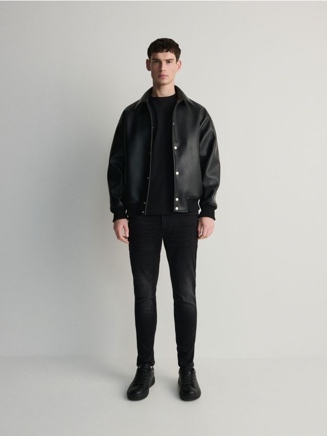 Reserved - blugi skinny cu efect de prespălare - negru