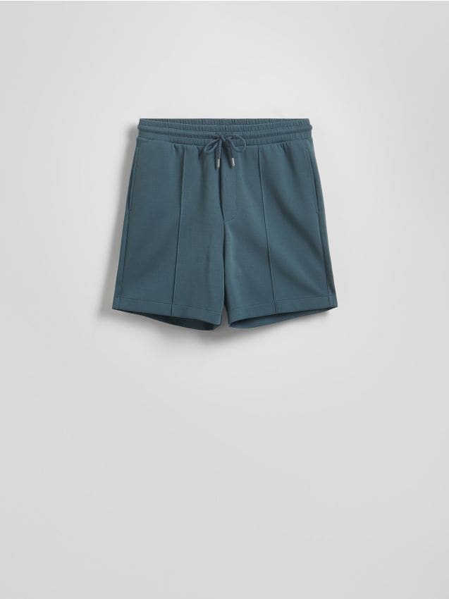 Reserved - Pantaloni scurți confortabili, cu cusături decorative - Albastru metalizat