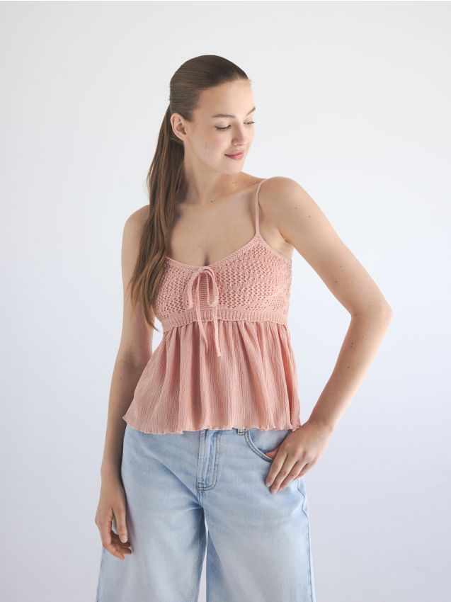 Top with crocheted top part - RESERVED