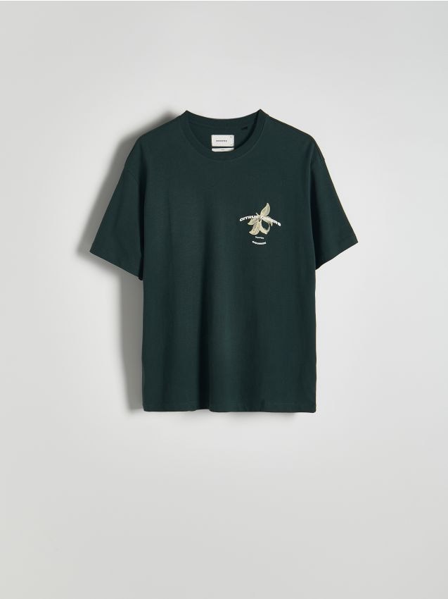 Reserved - tricou boxy cu imprimeu - verde-metalizat