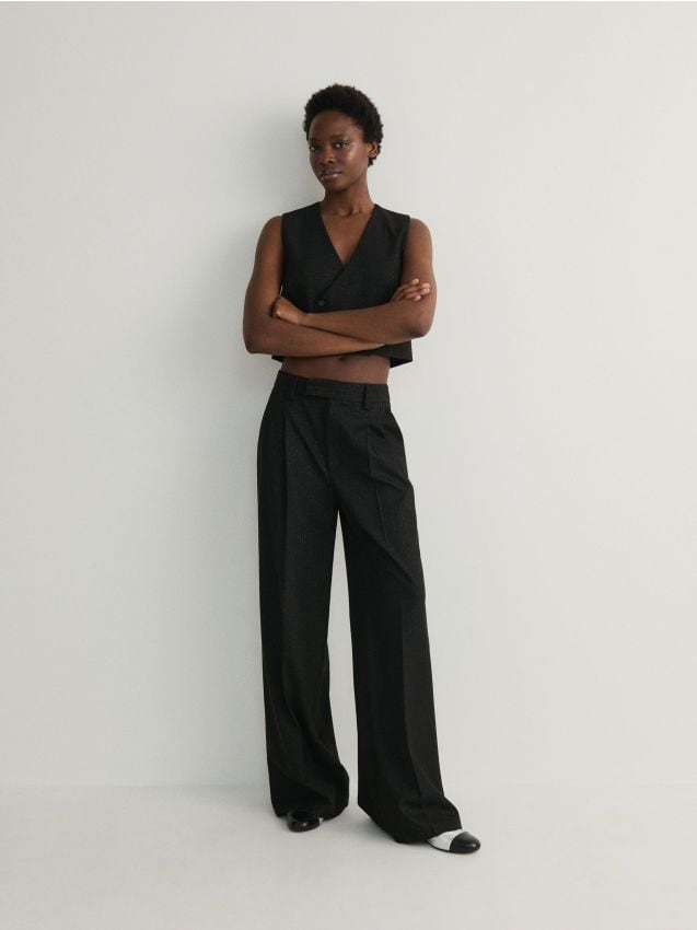 Wide leg trousers with metallised yarn blend - RESERVED