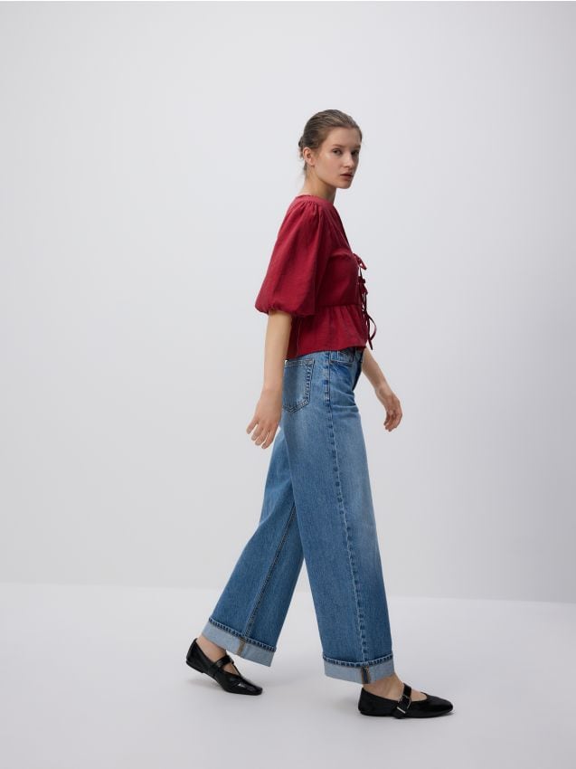 Reserved - Blugi wide leg - albastru