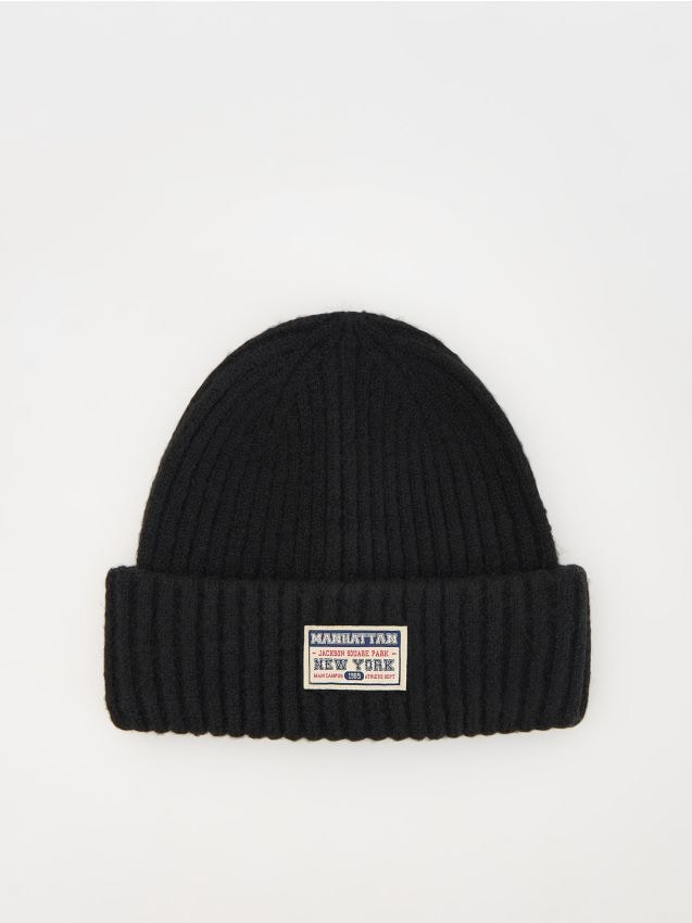 Reserved - Căciulă beanie cu petic - negru