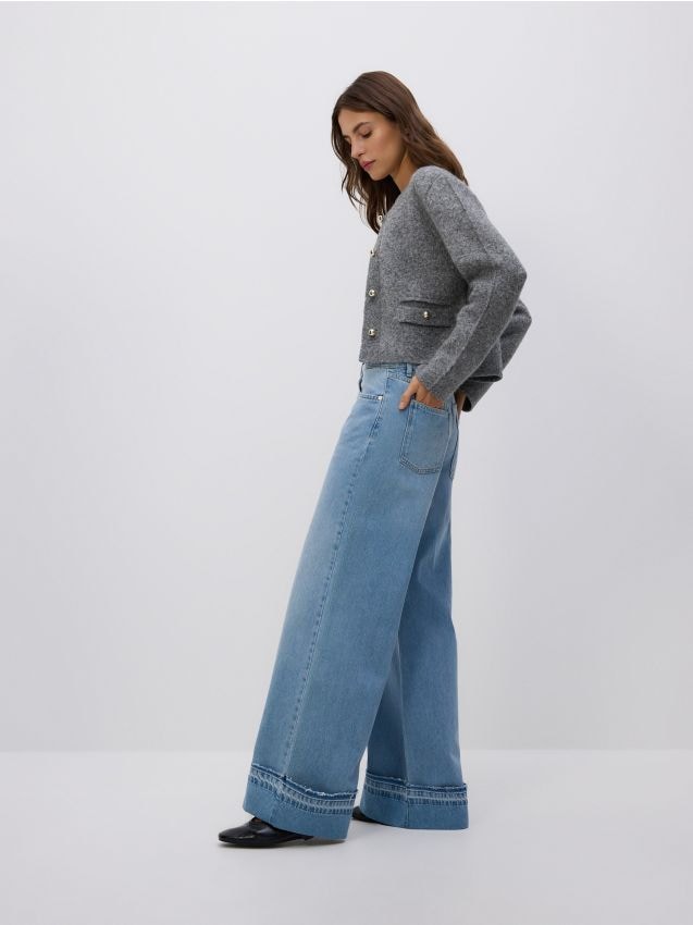 Jean large coupe wide‑leg avec revers - RESERVED