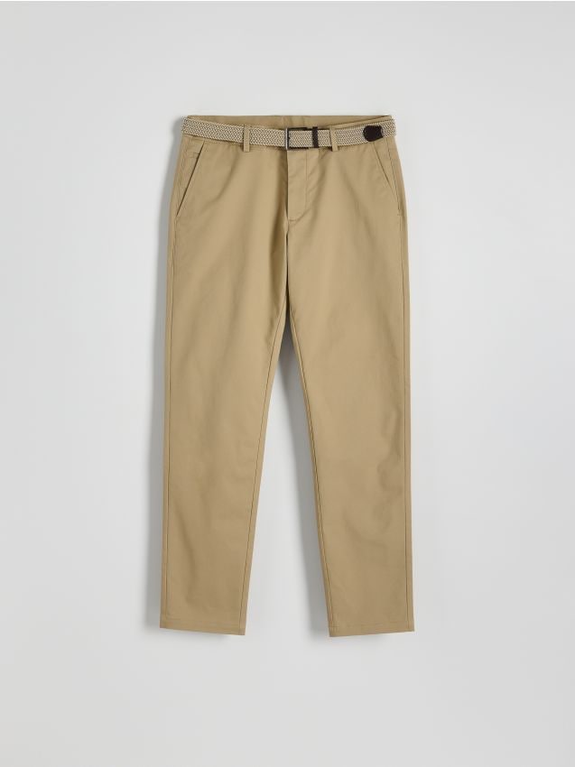 Reserved - Pantaloni chino slim, cu curea - bej