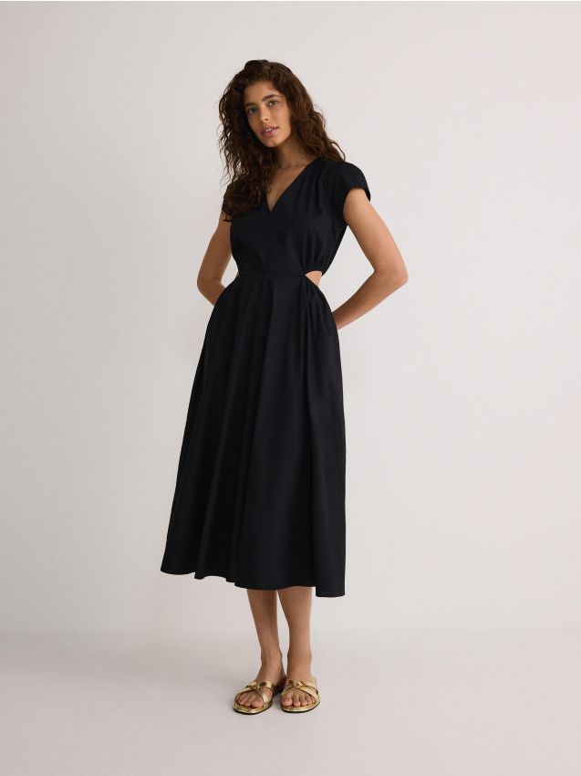 Reserved - rochie midi cu decupaje - negru