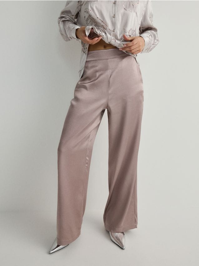 Lady Ankle-length Pencil Pants Trouser Shiny Imitation Silk Satin Casual  Fashion