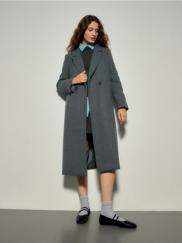 Double-breasted longline coat Color mid grey - RESERVED - 6314V-85M