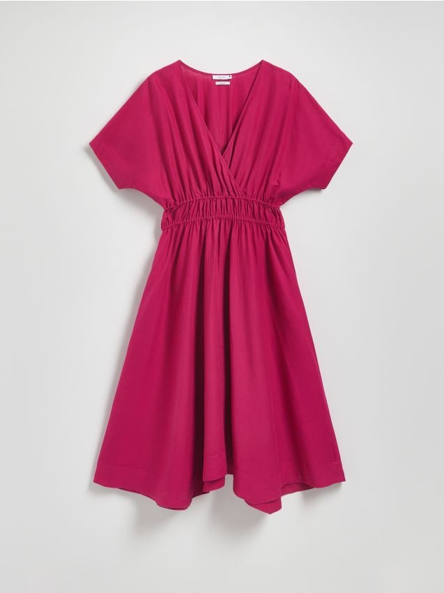 Reserved - Rochie cu conținut ridicat de in - roz-fuchsia