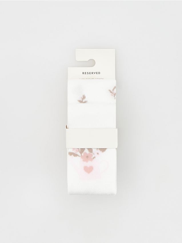 Reserved - set de 2 perechi de ciorapi cu conținut ridicat de bumbac și model floral - crem