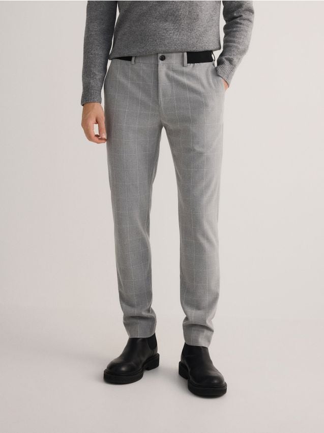 Reserved - Pantaloni chino în carouri - gri deschis Reserved - Pantaloni chino în carouri - gri deschis