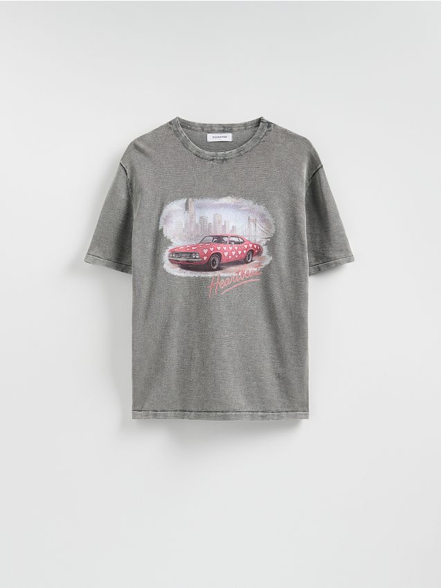 Reserved - T-Shirt mit Print - dunkelgrau