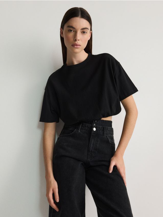 Reserved - tricou decupat cu conținut ridicat de bumbac - negru