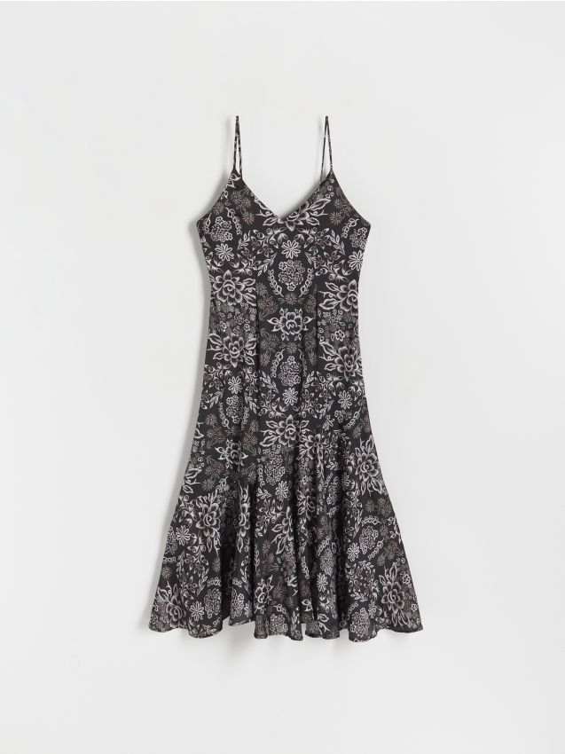 Satin dress with floral print - RESERVED