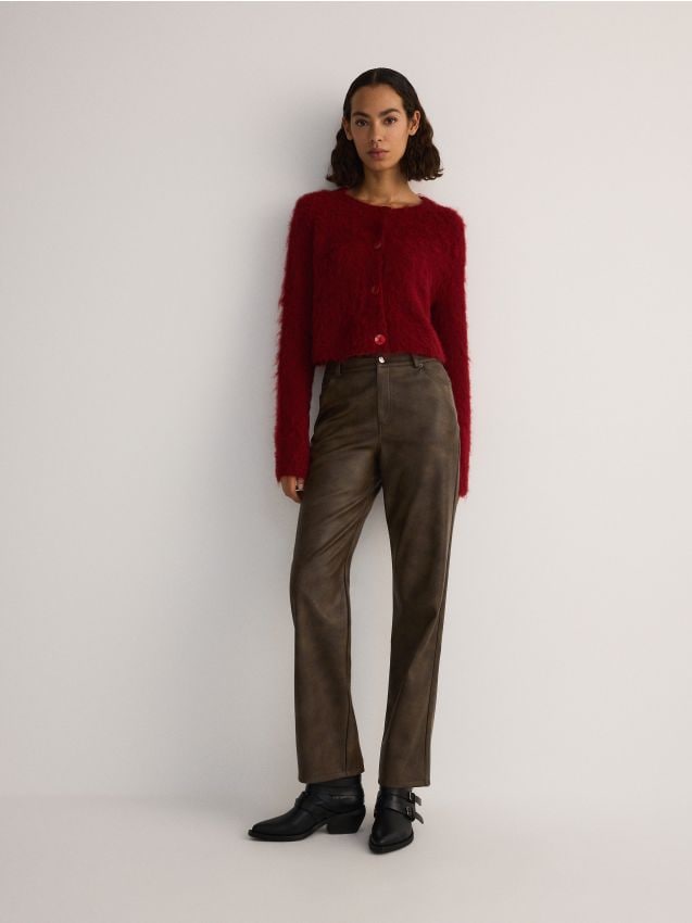 Cropped cardigan with fuzzy yarn - RESERVED