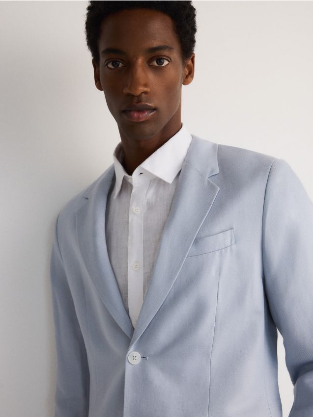 Reserved - blazer regular cu adaos de in - albastru-pal