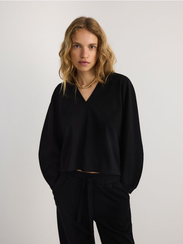 Reserved - ladies` jogging top - negru