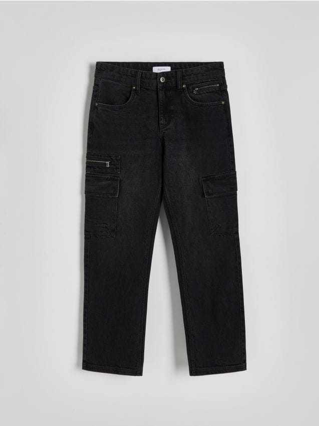 Reserved - blugi regular cargo - negru