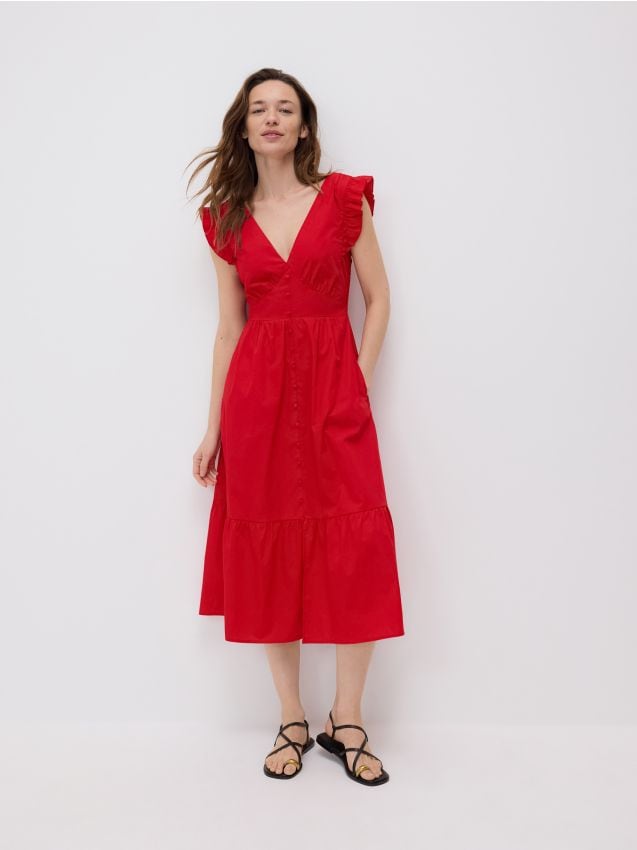 Reserved - Rochie midi cu volănașe - roșu Reserved - Rochie midi cu volănașe - roșu