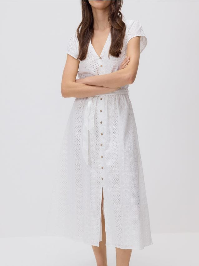 Cotton midi dress with belt - RESERVED