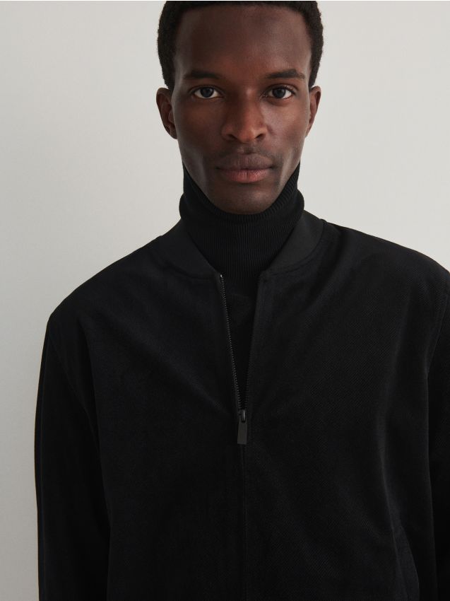 Reserved - Bluză sport bomber, din velur - negru