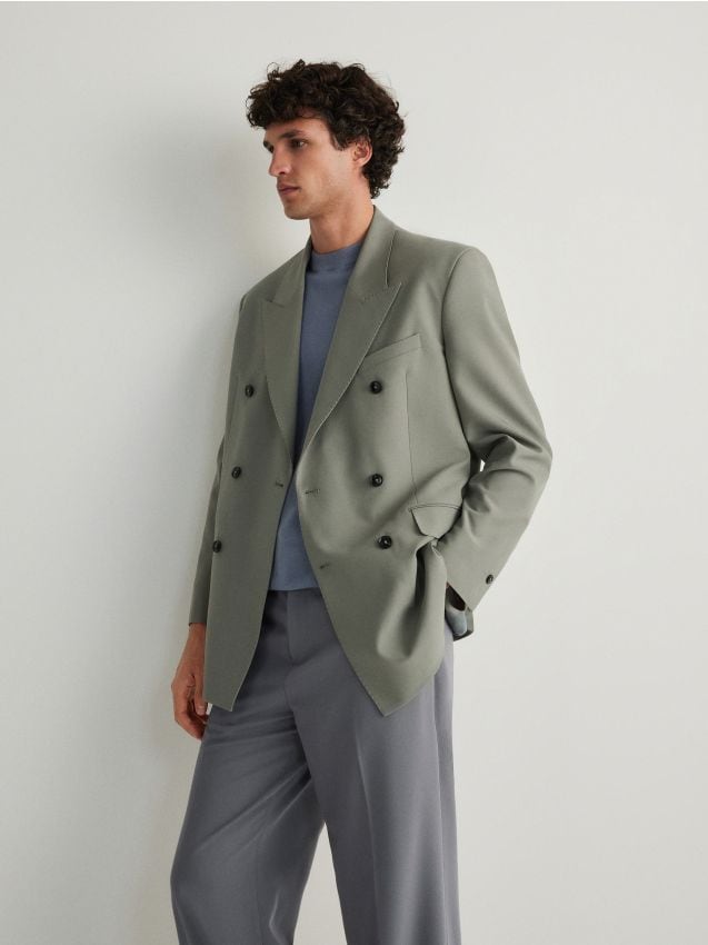 Reserved - sacou comfort fit - verde-prăfuit