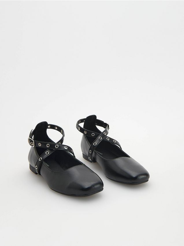 Reserved - balerini cu barete - negru