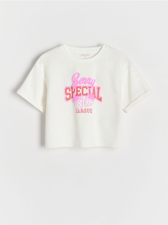 Reserved - Tricou cu imprimeu în relief - crem
