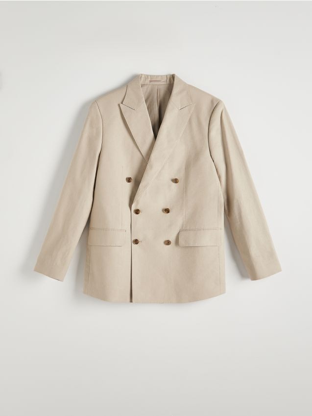 Reserved - blazer regular fit cu conținut ridicat de cânepă naturală - bej