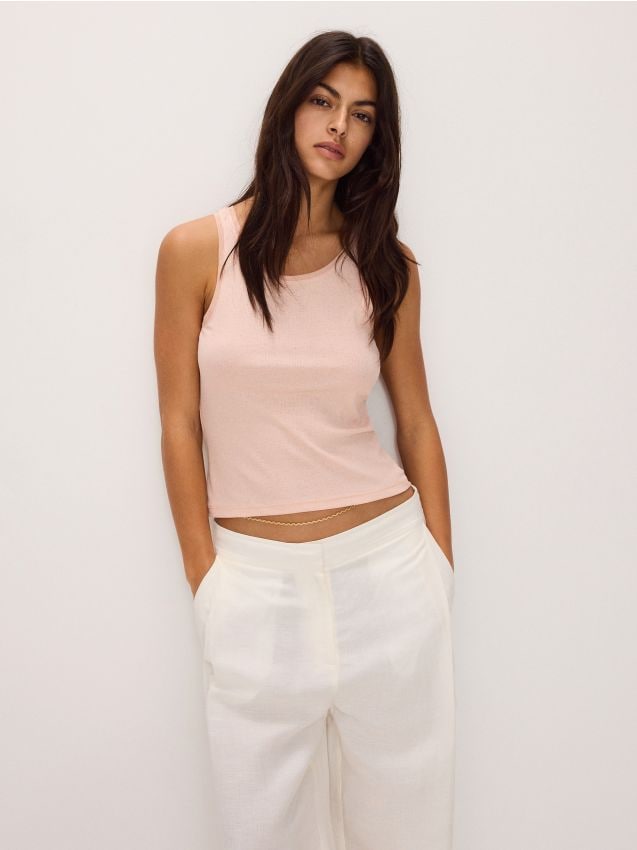 Reserved - top din jerseu de tricot striat - galben-pal