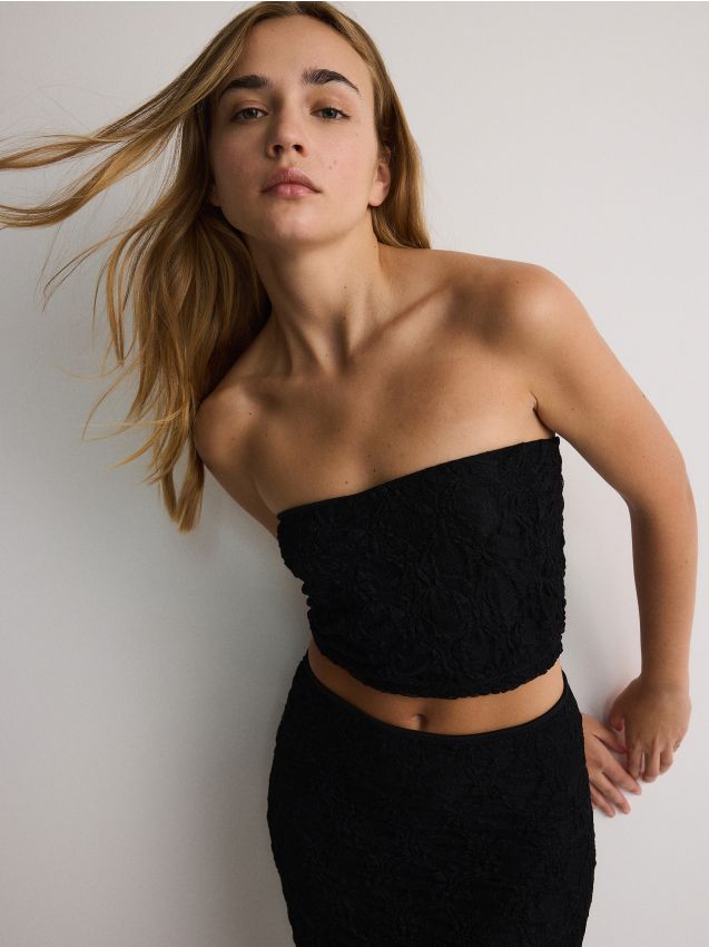 Reserved - top bandeau din dantelă - negru