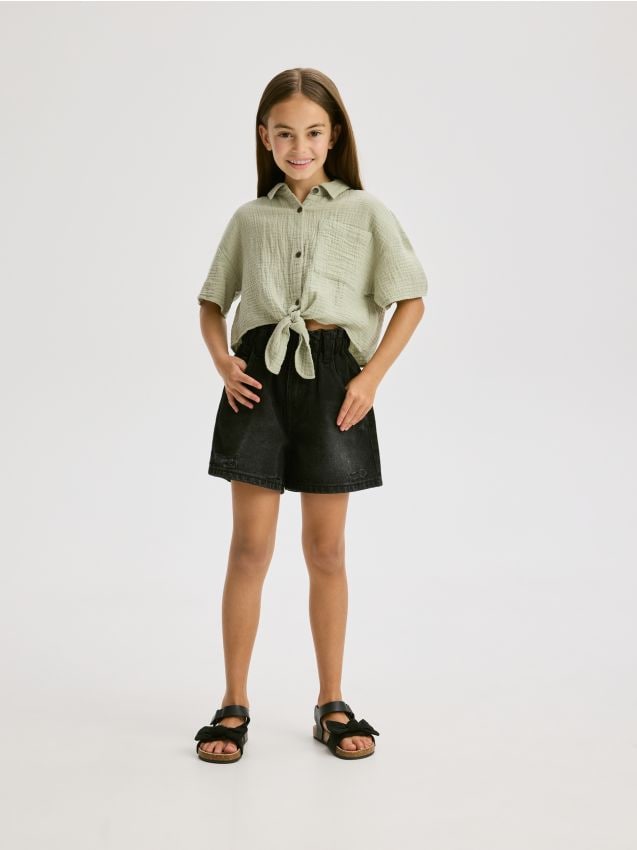 Paperbag denim shorts - RESERVED