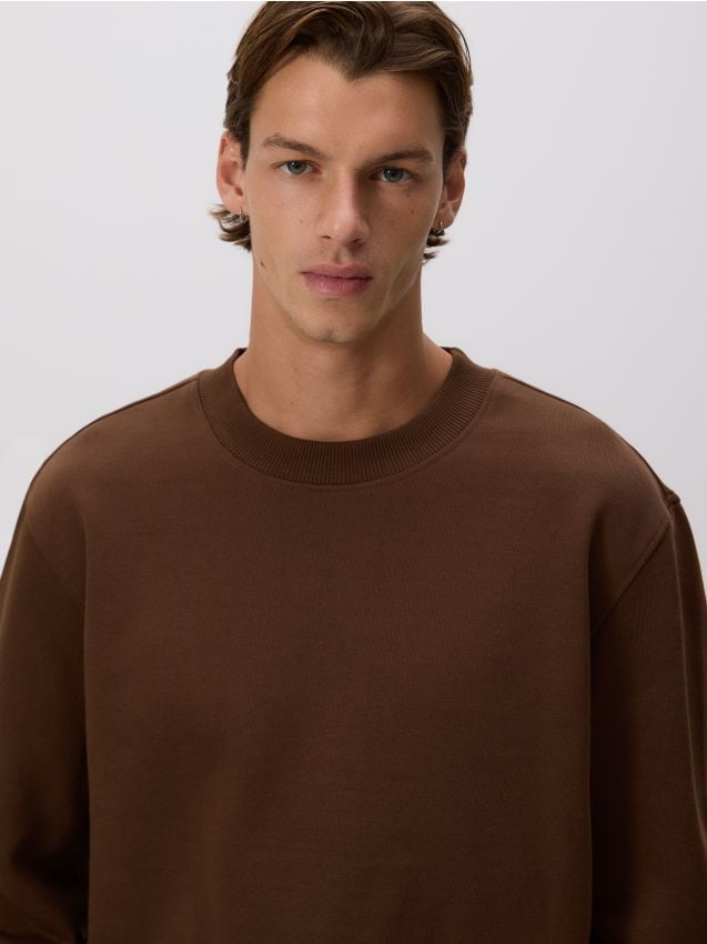 Reserved - Bluză sport uni cu conținut ridicat de bumbac - maro
