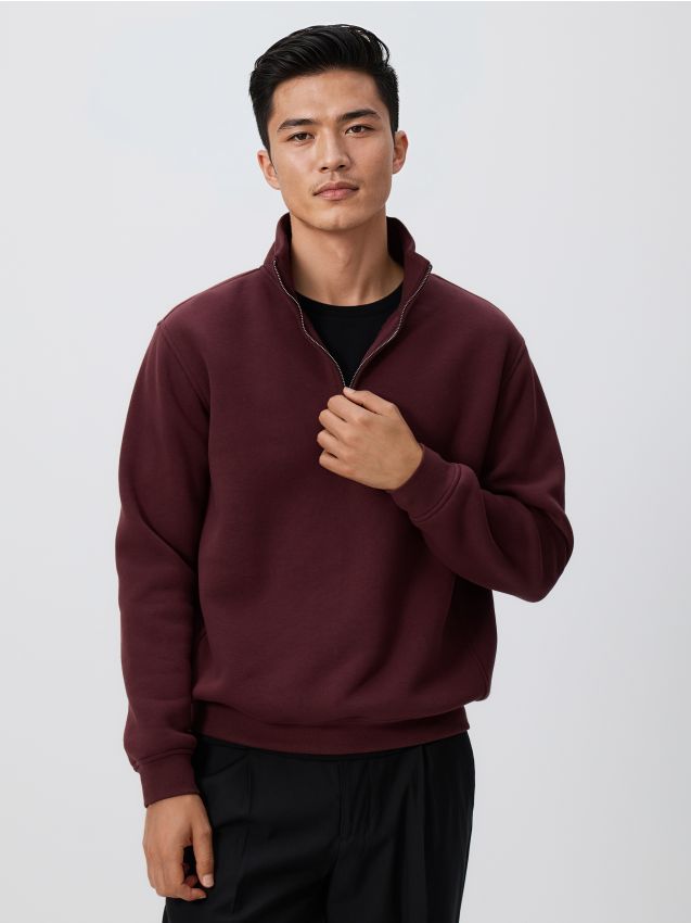 Reserved - Bluză sport cu guler înalt - maro