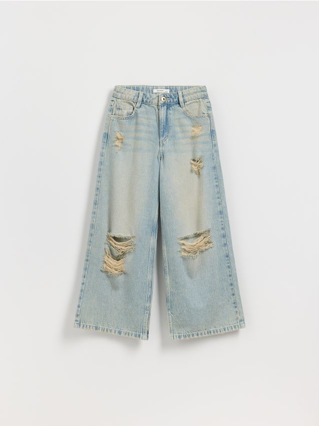 Super wide leg jeans with distressing - RESERVED