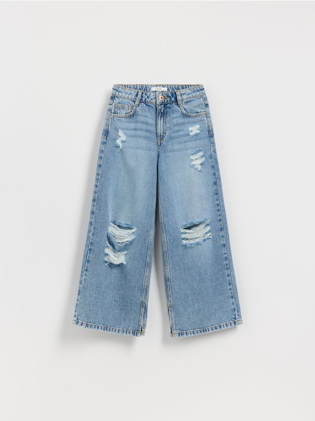 Super wide leg jeans with distressing - RESERVED