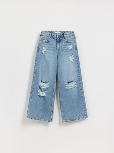 Jeansy super wide leg z przetarciami