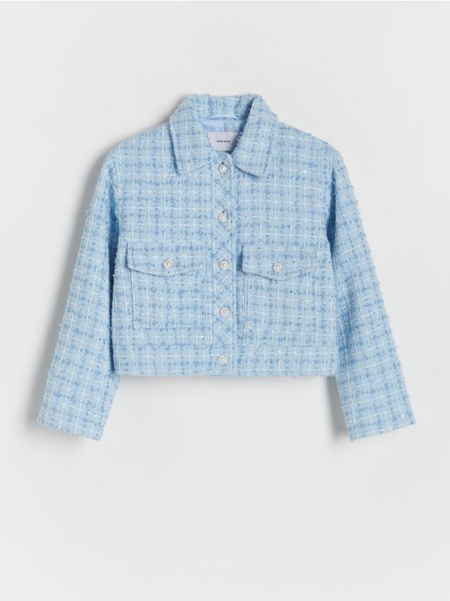 Reserved - geacă tweed - albastru-deschis