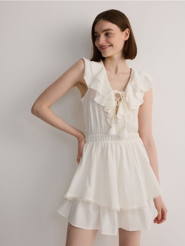 Reserved - rochie mini cu volane - crem