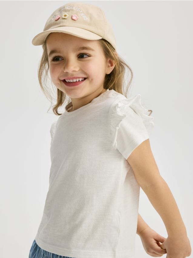 Cotton T-shirt with ruffle details - RESERVED