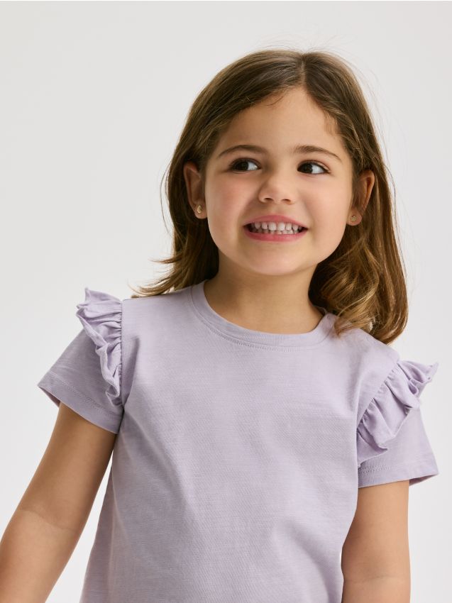 Cotton T-shirt with ruffle details - RESERVED