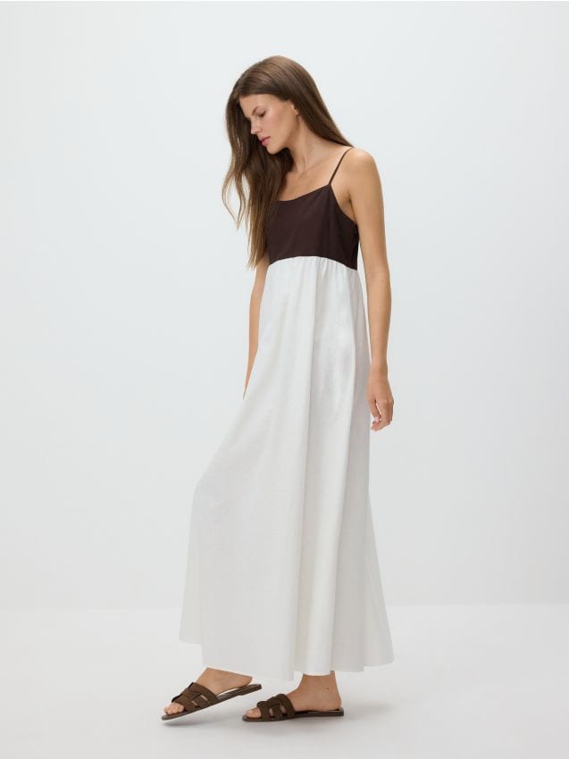 Robe maxi en lin majoritaire - RESERVED