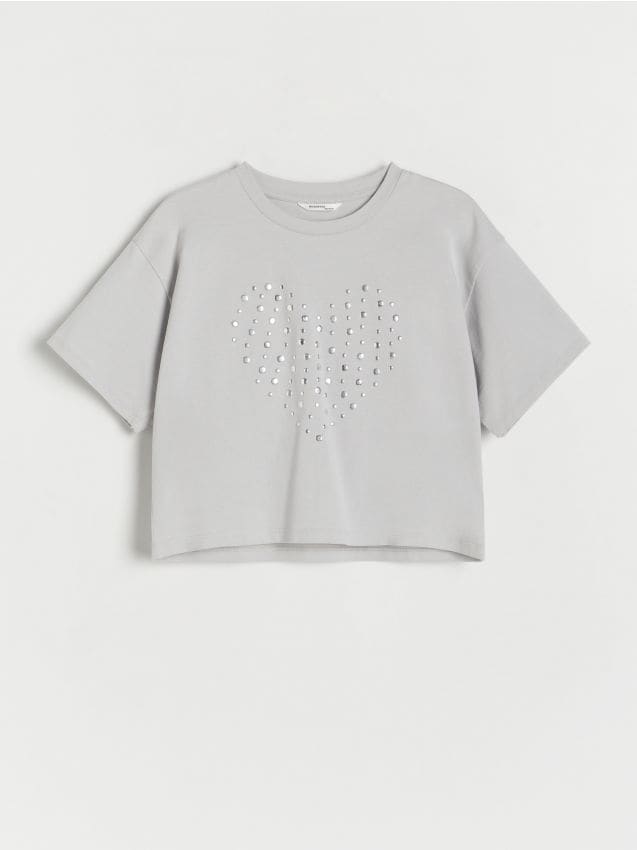 Reserved - tricou din bumbac cu aplicații - gri deschis